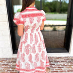 Red Paisley Midi Dress-500 Midi-ENTRO-July & June Women's Fashion Boutique Located in San Antonio, Texas
