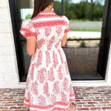 Red Paisley Midi Dress-500 Midi-ENTRO-July & June Women's Fashion Boutique Located in San Antonio, Texas
