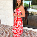 Red Sunburst Midi Dress-500 Midi-FATE-July & June Women's Fashion Boutique Located in San Antonio, Texas