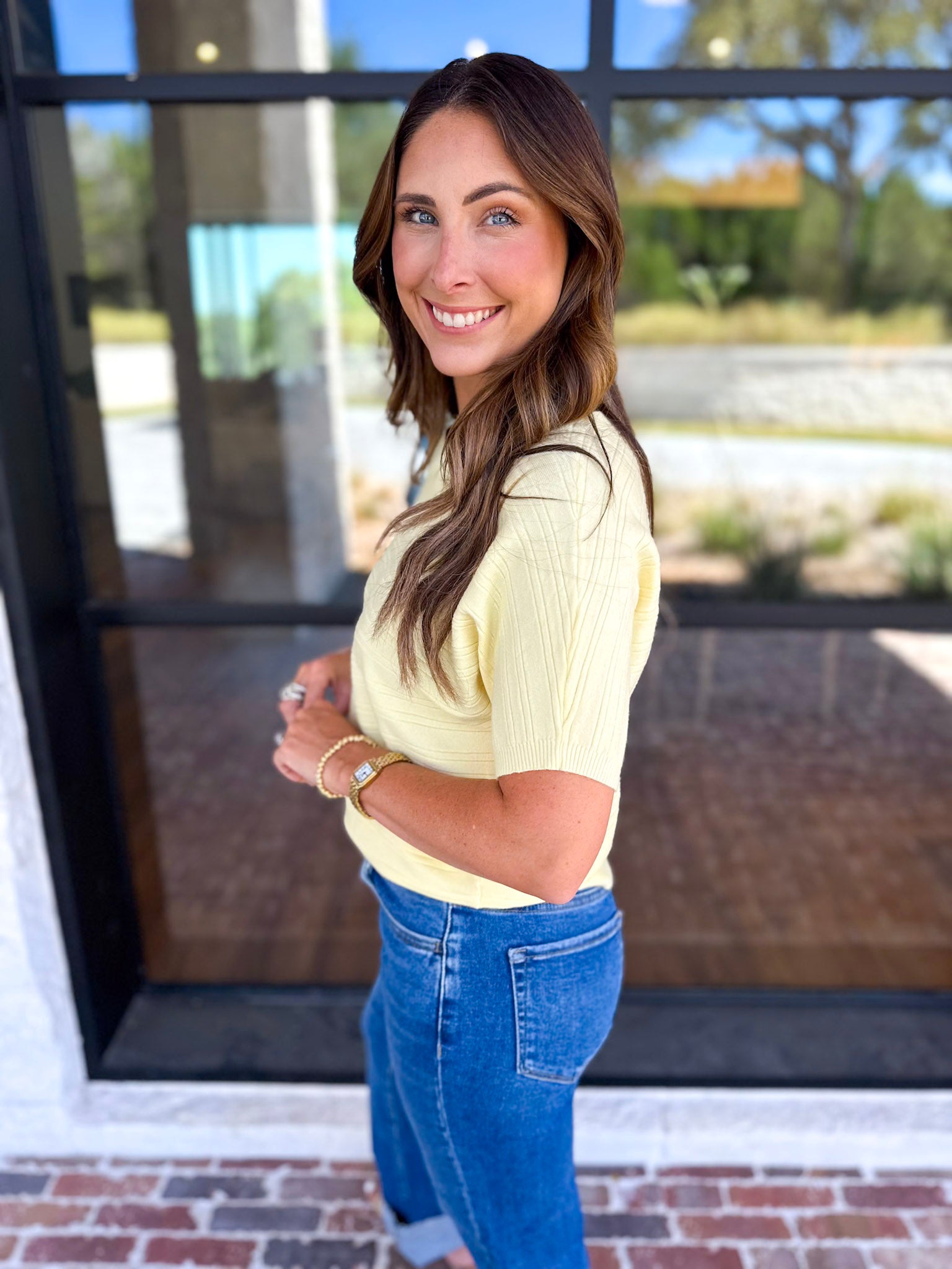 Textured Everyday Knit Top - Lemon-230 Sweaters/Cardis-ALLIE ROSE-July & June Women's Fashion Boutique Located in San Antonio, Texas