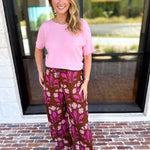 Pink & Chocolate Floral Drawstring Pants-400 Pants-TCEC-July & June Women's Fashion Boutique Located in San Antonio, Texas