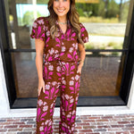 Pink & Chocolate Floral Blouse-200 Fashion Blouses-TCEC-July & June Women's Fashion Boutique Located in San Antonio, Texas