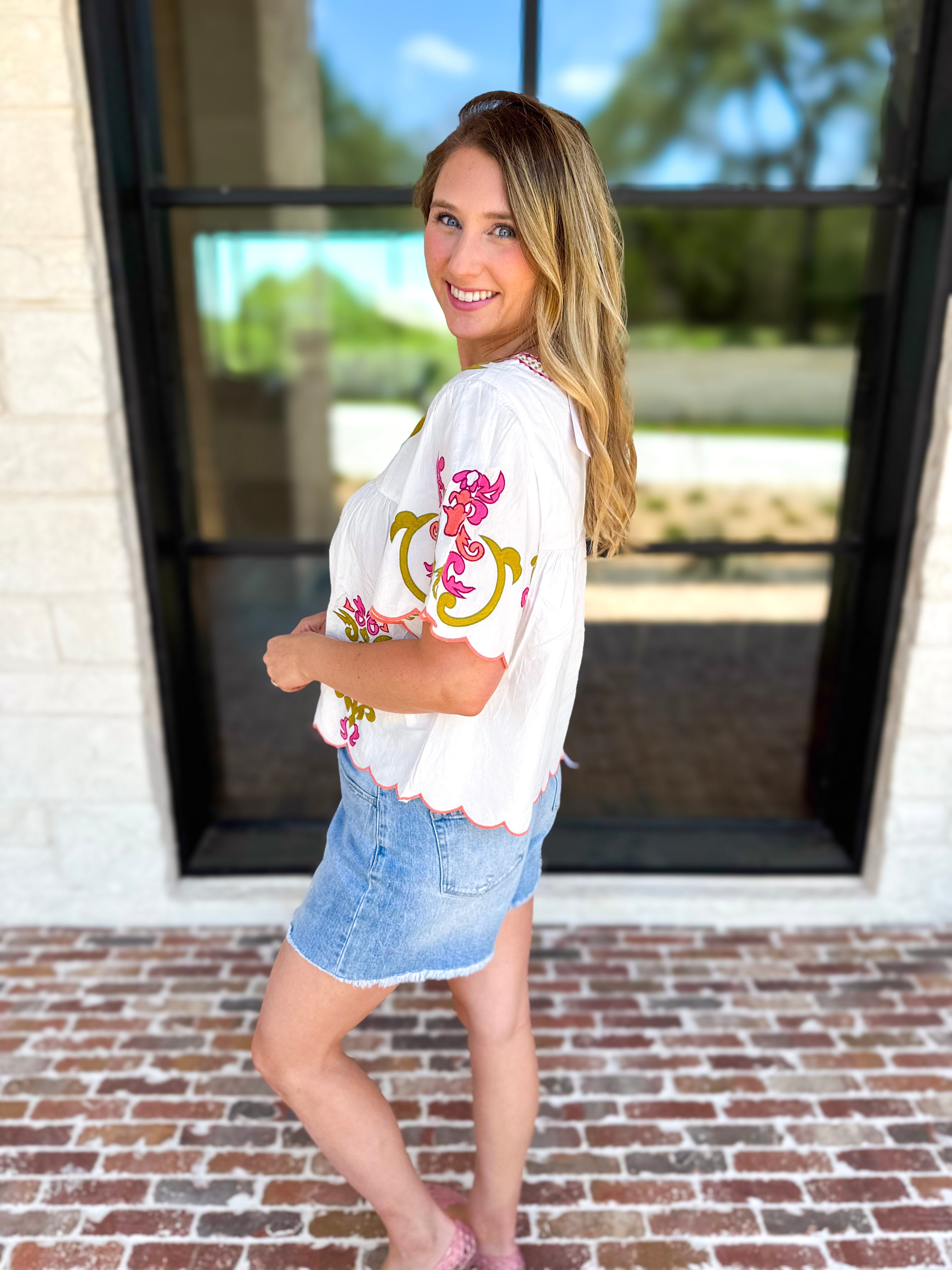 THML - Scalloped Sweetheart Blouse - Ivory-200 Fashion Blouses-THML-July & June Women's Fashion Boutique Located in San Antonio, Texas