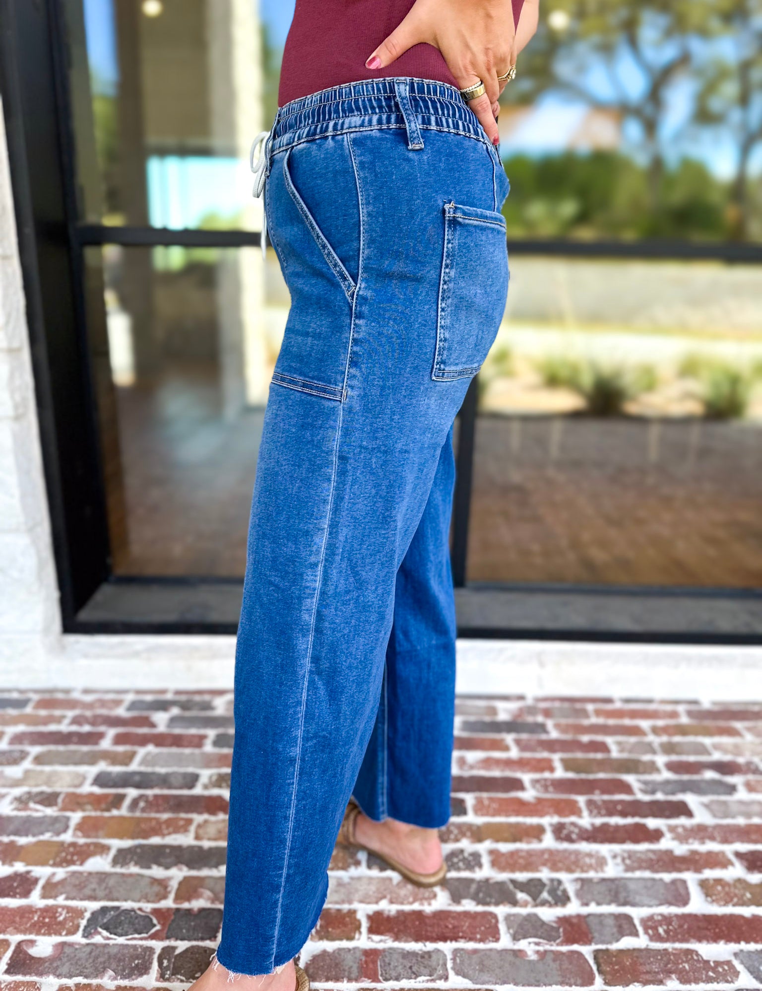 Vervet - High Rise Drawstring Wide Leg Comfy jeans-420 Denim-VEVERT BY FLYING MONKEY-July & June Women's Fashion Boutique Located in San Antonio, Texas