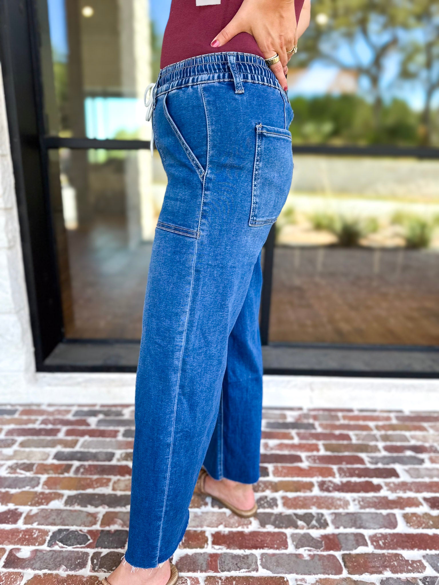 Vervet - High Rise Drawstring Wide Leg Comfy jeans-420 Denim-VEVERT BY FLYING MONKEY-July & June Women's Fashion Boutique Located in San Antonio, Texas