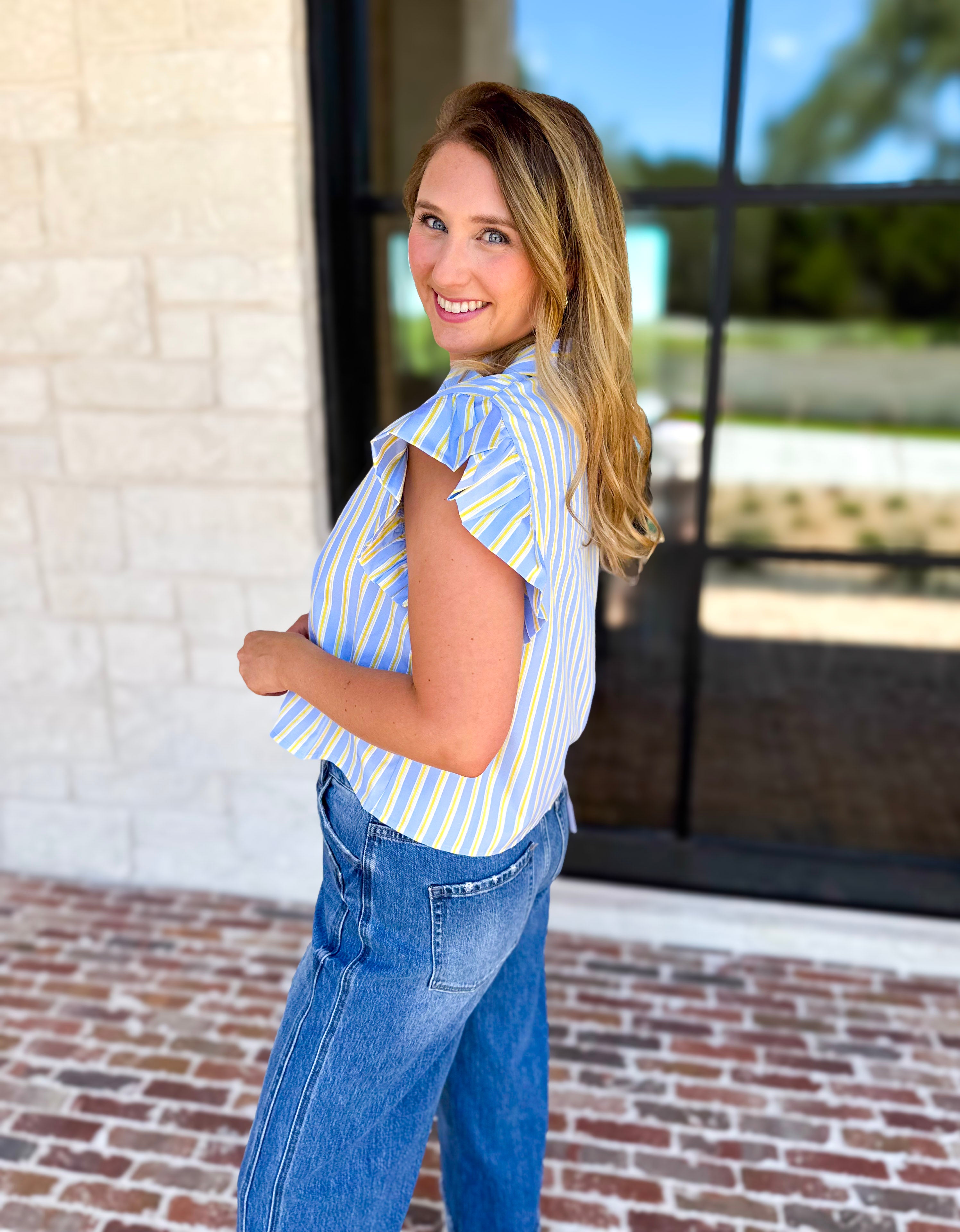 THML - Boardwalk Stripe Blouse-200 Fashion Blouses-THML-July & June Women's Fashion Boutique Located in San Antonio, Texas