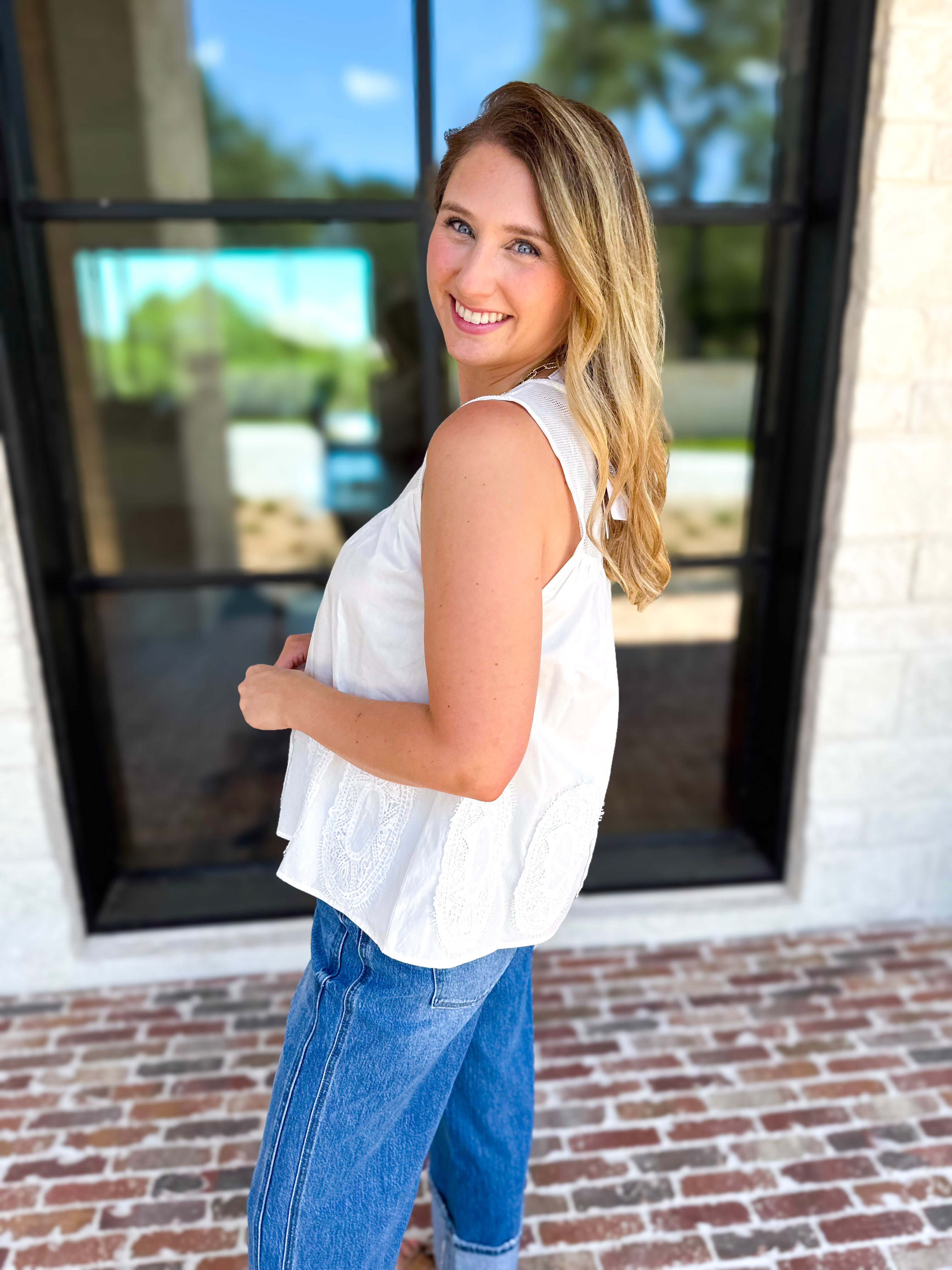 Sheer Details Tank - White-200 Fashion Blouses-FATE-July & June Women's Fashion Boutique Located in San Antonio, Texas