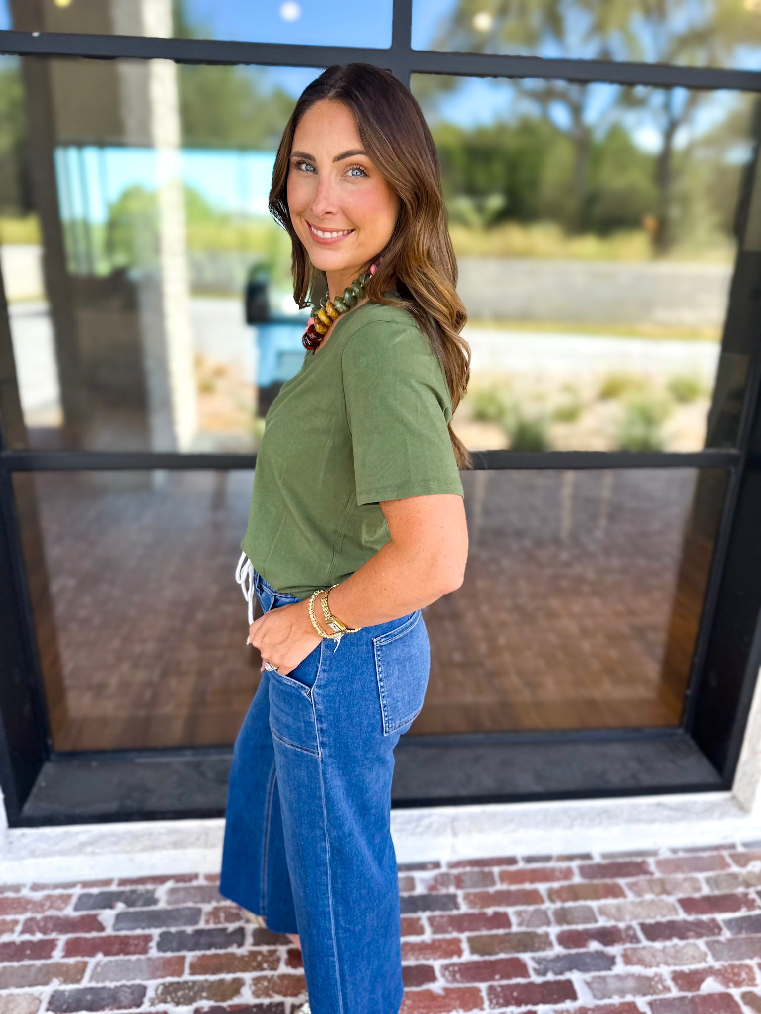 Everyday Essential V-Neck Tee - Sage-210 Casual Blouses-MONO B-July & June Women's Fashion Boutique Located in San Antonio, Texas