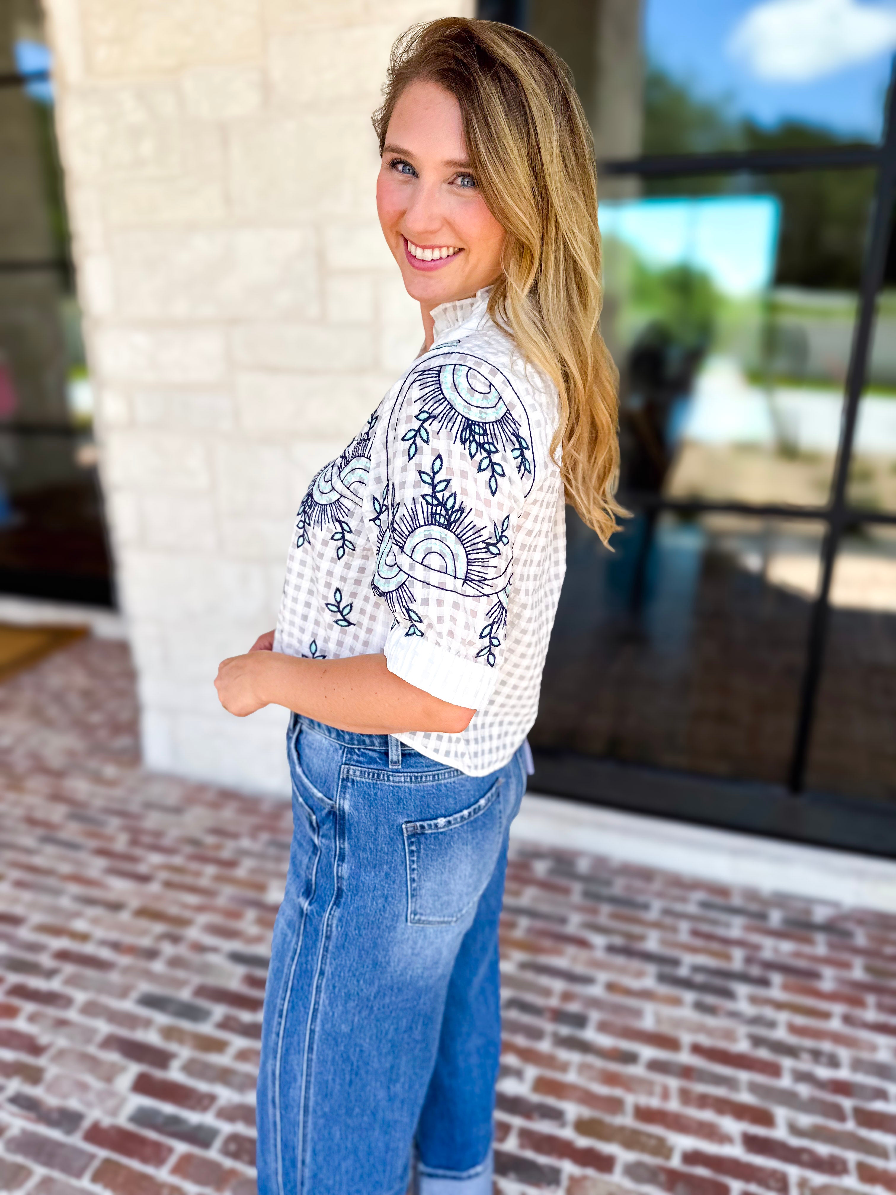 THML - Geometric Floral Blouse-200 Fashion Blouses-THML-July & June Women's Fashion Boutique Located in San Antonio, Texas