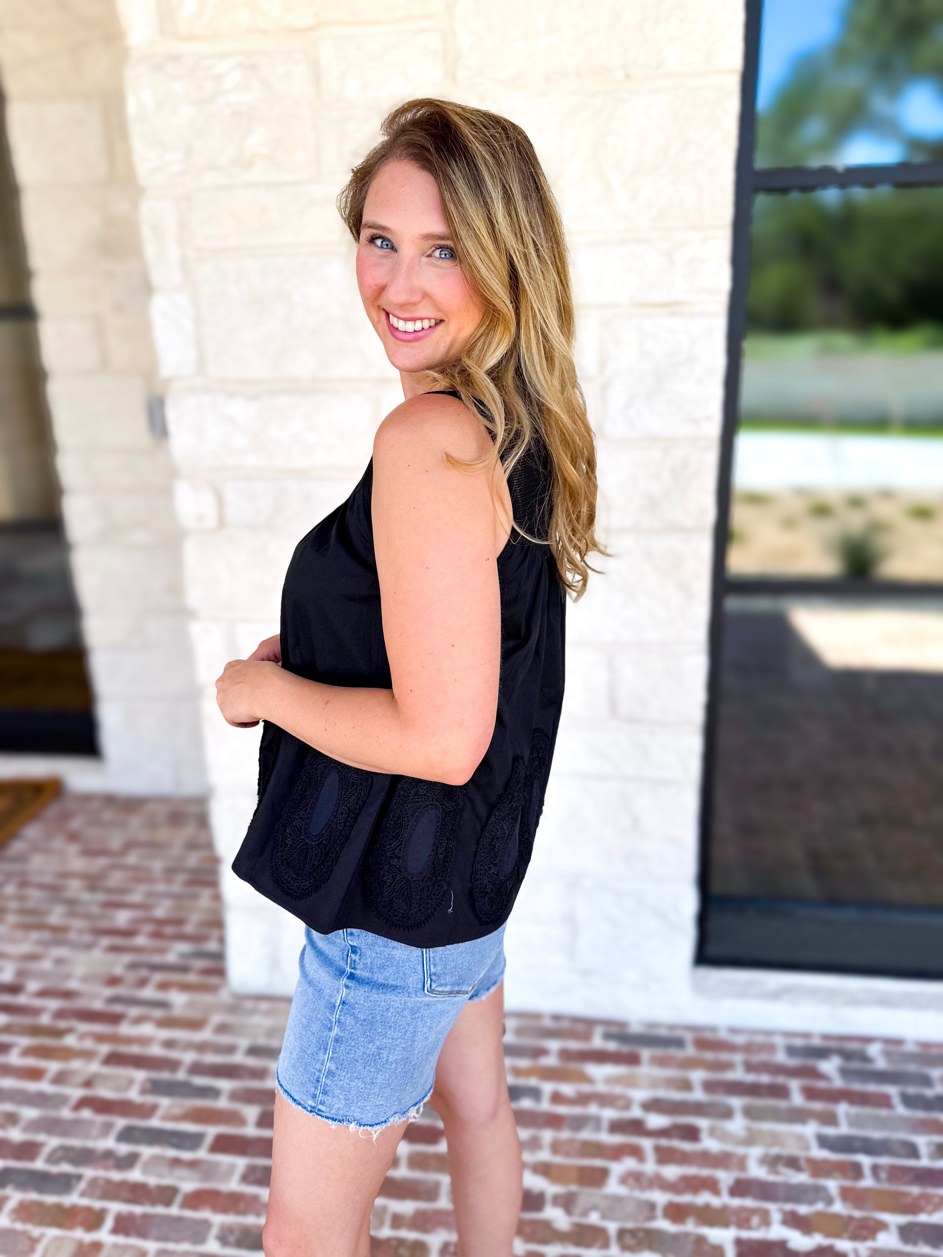 Sheer Details Tank - Black-200 Fashion Blouses-FATE-July & June Women's Fashion Boutique Located in San Antonio, Texas