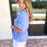 Light Blue Utility Blouse-200 Fashion Blouses-SKIES ARE BLUE-July & June Women's Fashion Boutique Located in San Antonio, Texas