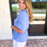 Light Blue Utility Blouse-200 Fashion Blouses-SKIES ARE BLUE-July & June Women's Fashion Boutique Located in San Antonio, Texas