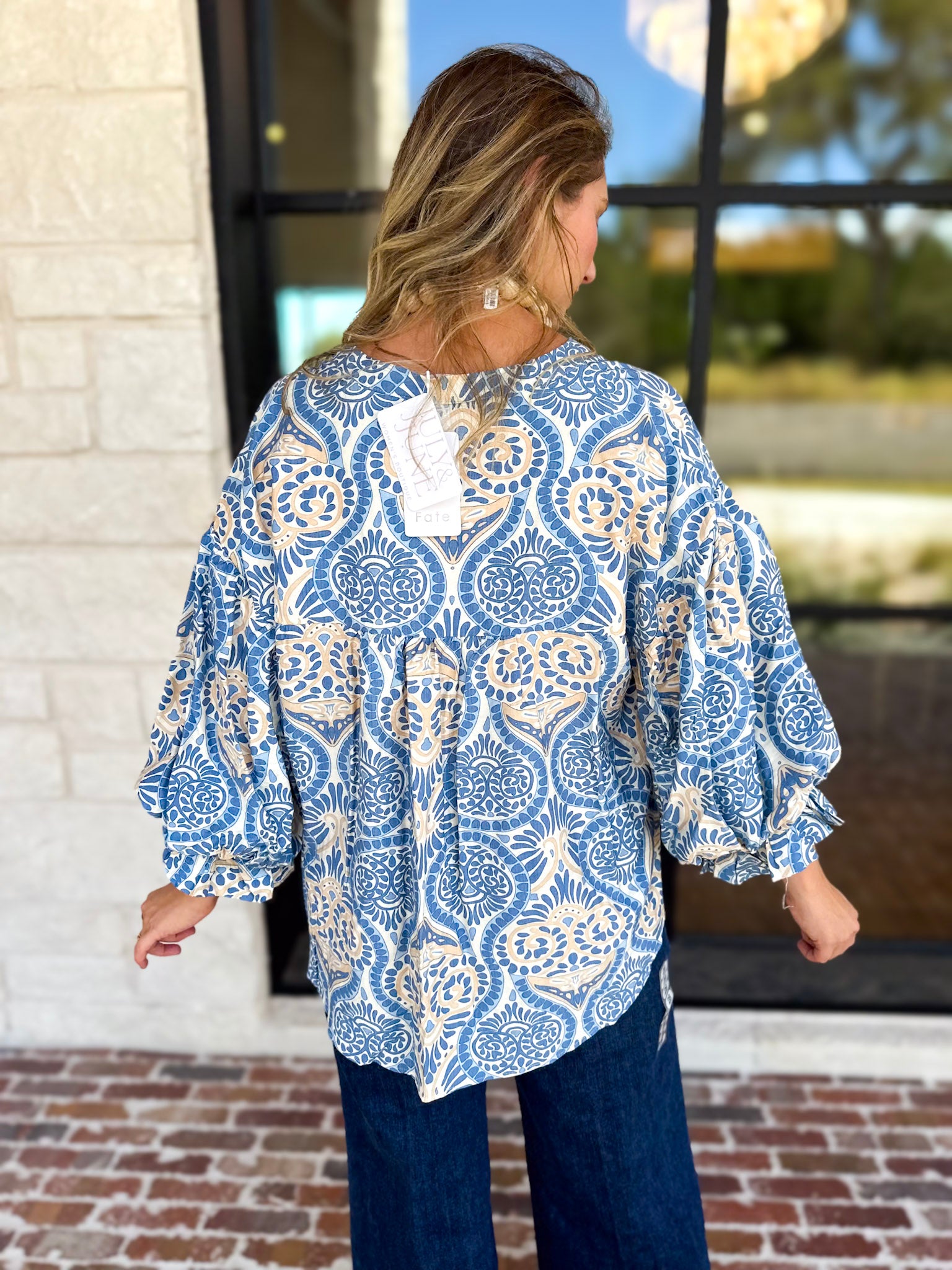 Salty Air Bubble Sleeve Blouse-200 Fashion Blouses-FATE-July & June Women's Fashion Boutique Located in San Antonio, Texas