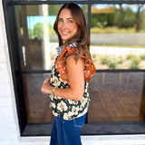 THML - Harvest Florals Ruffle Sleeve Blouse-200 Fashion Blouses-THML-July & June Women's Fashion Boutique Located in San Antonio, Texas