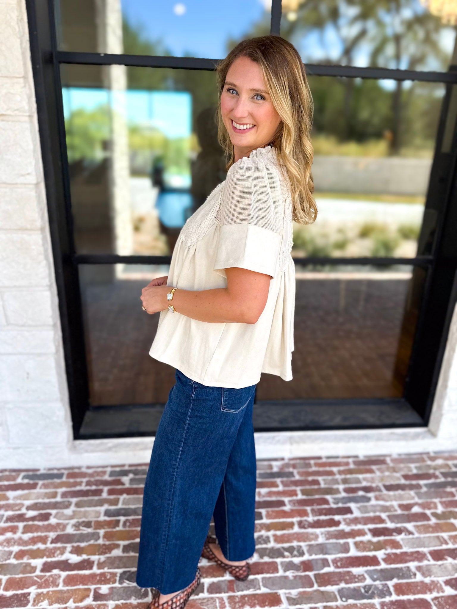 Lace Details Suede Blouse-200 Fashion Blouses-FATE-July & June Women's Fashion Boutique Located in San Antonio, Texas