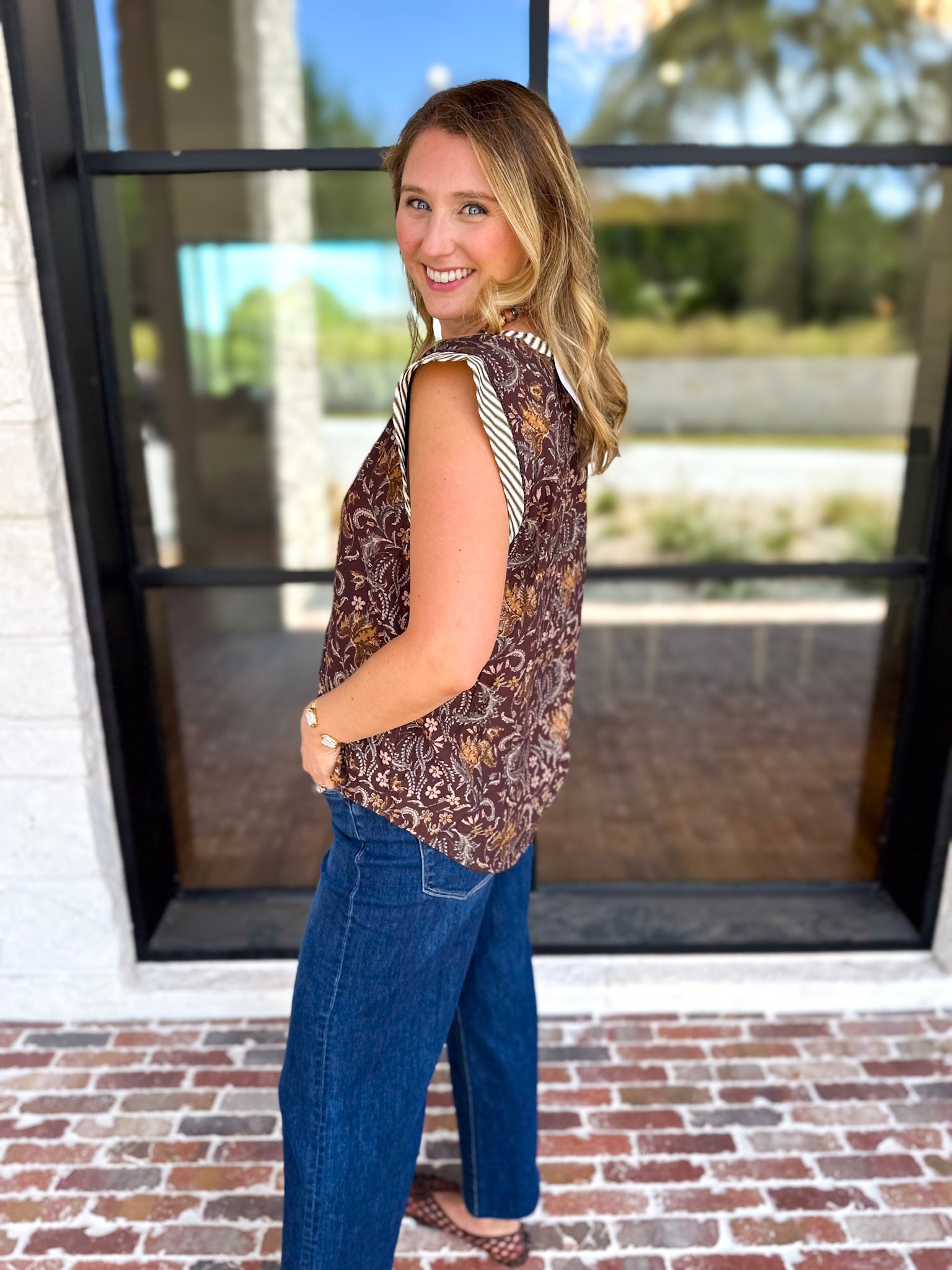 THML - Fall Hues Mixed Print Blouse-200 Fashion Blouses-THML-July & June Women's Fashion Boutique Located in San Antonio, Texas