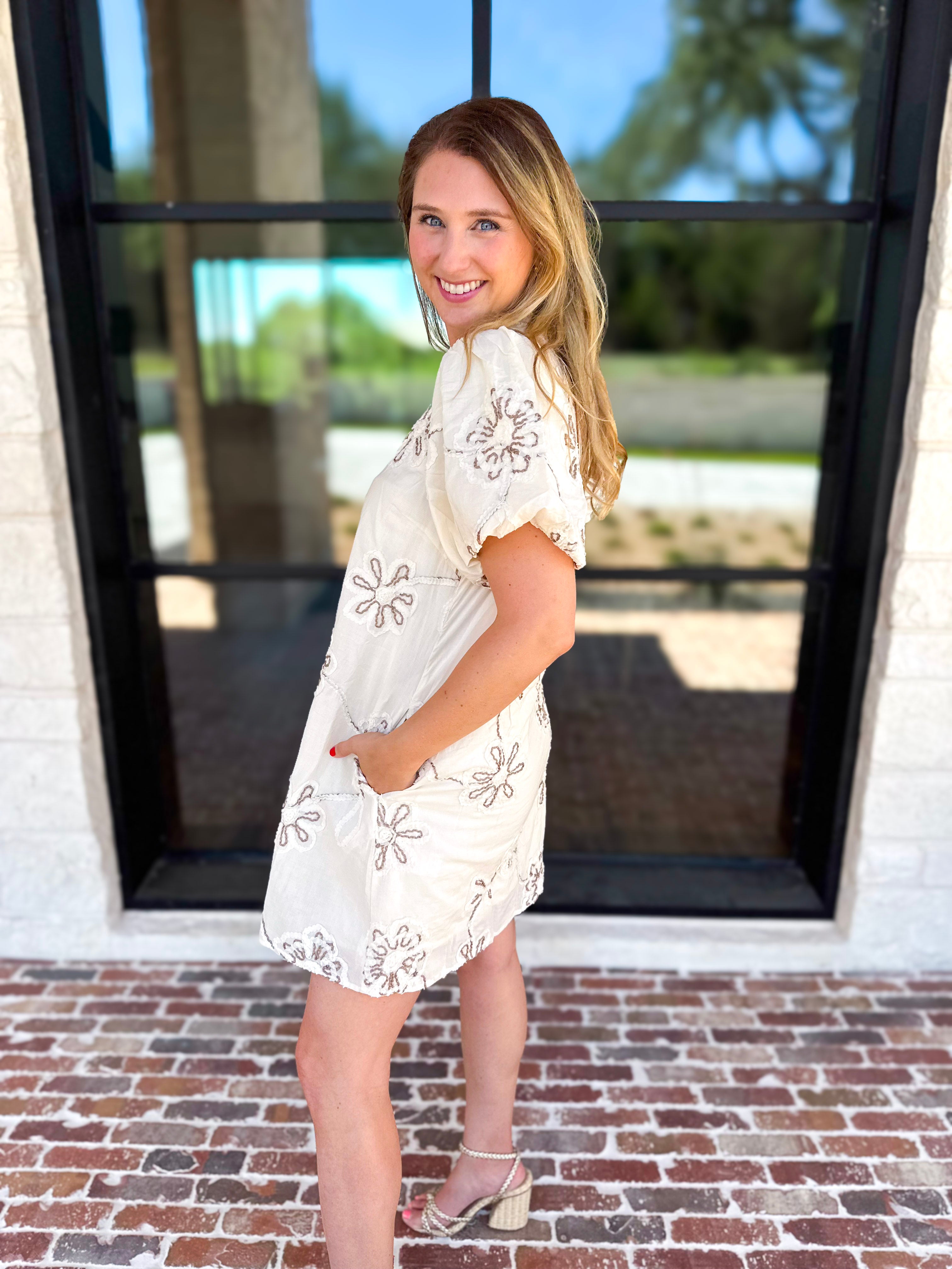 Ivory Sands Floral Mini Dress-510 Mini-JODIFL-July & June Women's Fashion Boutique Located in San Antonio, Texas
