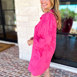 Hot Pink Floral Details Mini Dress-510 Mini-JODIFL-July & June Women's Fashion Boutique Located in San Antonio, Texas