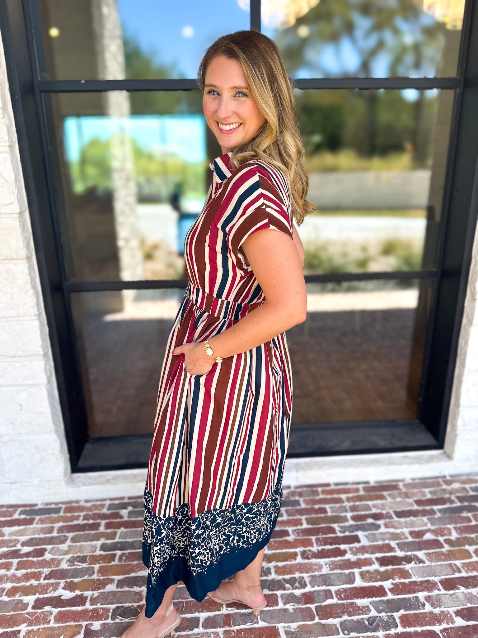 Simply Classic Stripe & Floral Midi Dress-500 Midi-TCEC-July & June Women's Fashion Boutique Located in San Antonio, Texas