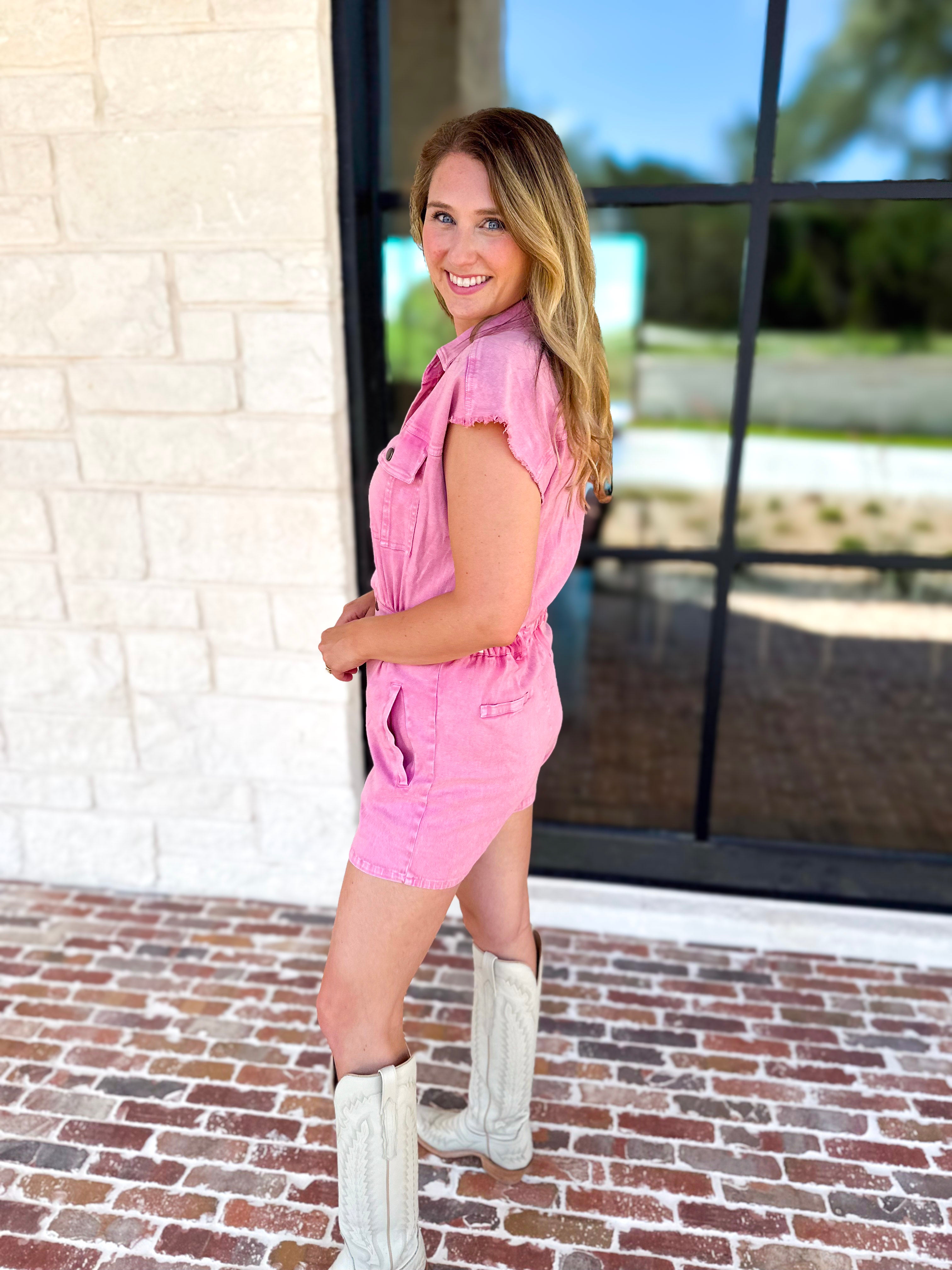 Casual Cool Utility Romper - Pink-510 Mini-FATE-July & June Women's Fashion Boutique Located in San Antonio, Texas