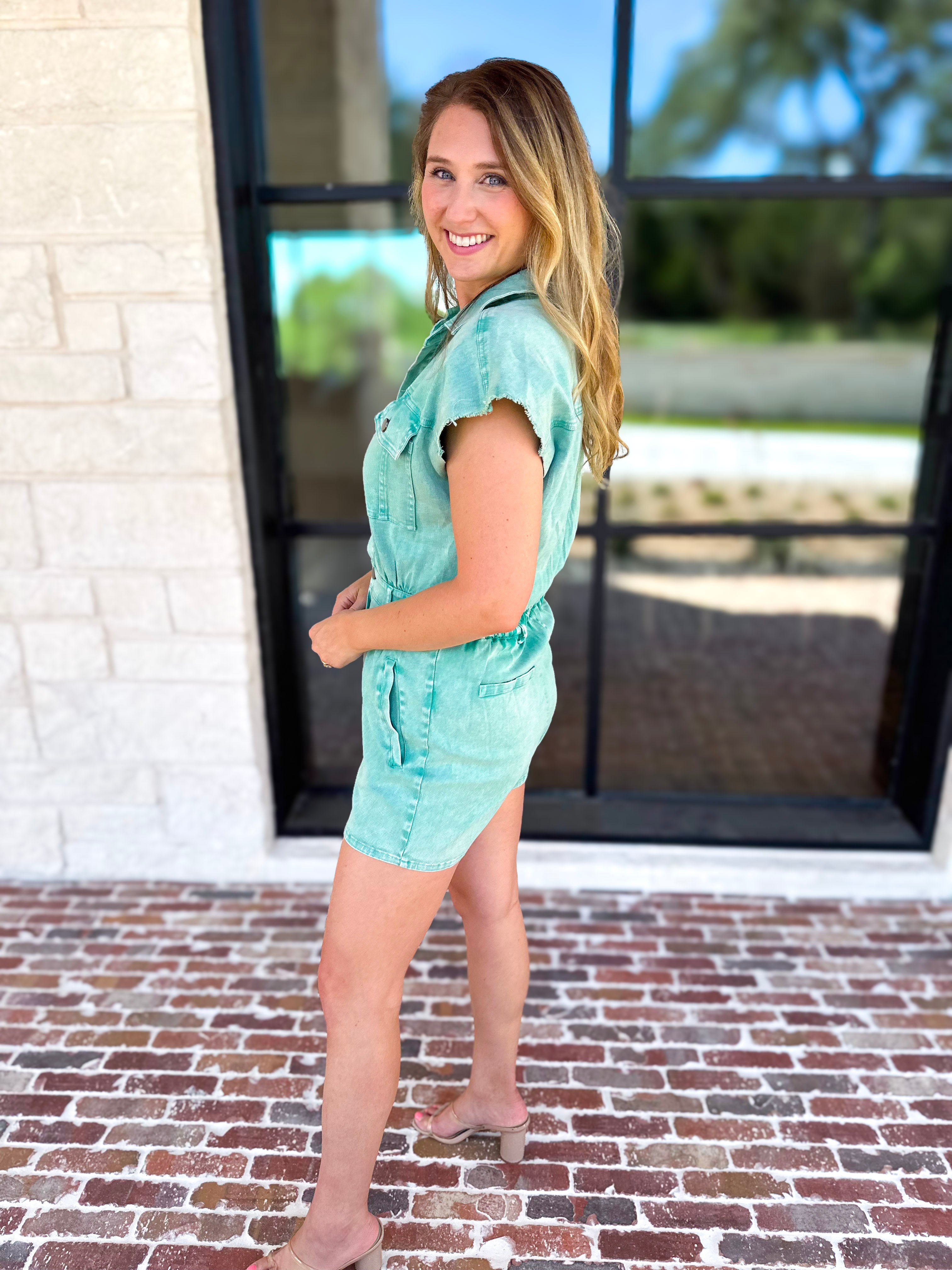Casual Cool Utility Romper - Sea Green-510 Mini-FATE-July & June Women's Fashion Boutique Located in San Antonio, Texas