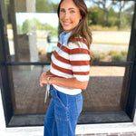 THML- Espresso & Sky Striped Knit Top-230 Sweaters/Cardis-THML-July & June Women's Fashion Boutique Located in San Antonio, Texas