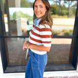 THML- Espresso & Sky Striped Knit Top-230 Sweaters/Cardis-THML-July & June Women's Fashion Boutique Located in San Antonio, Texas