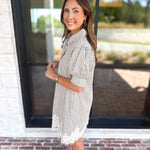 Olive & Ivory Striped Lace Mini Dress-510 Mini-ENTRO-July & June Women's Fashion Boutique Located in San Antonio, Texas