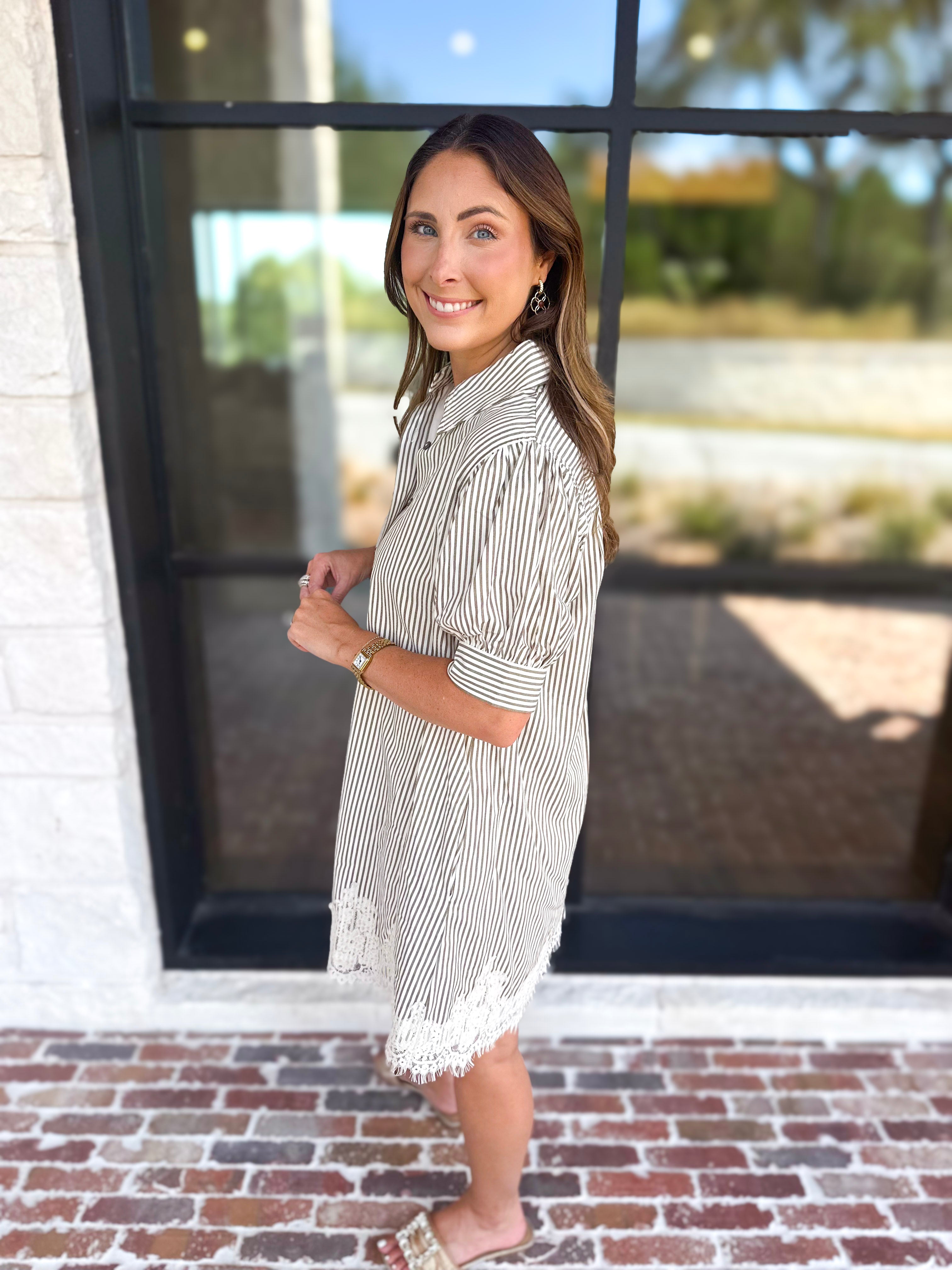 Olive & Ivory Striped Lace Mini Dress-510 Mini-ENTRO-July & June Women's Fashion Boutique Located in San Antonio, Texas