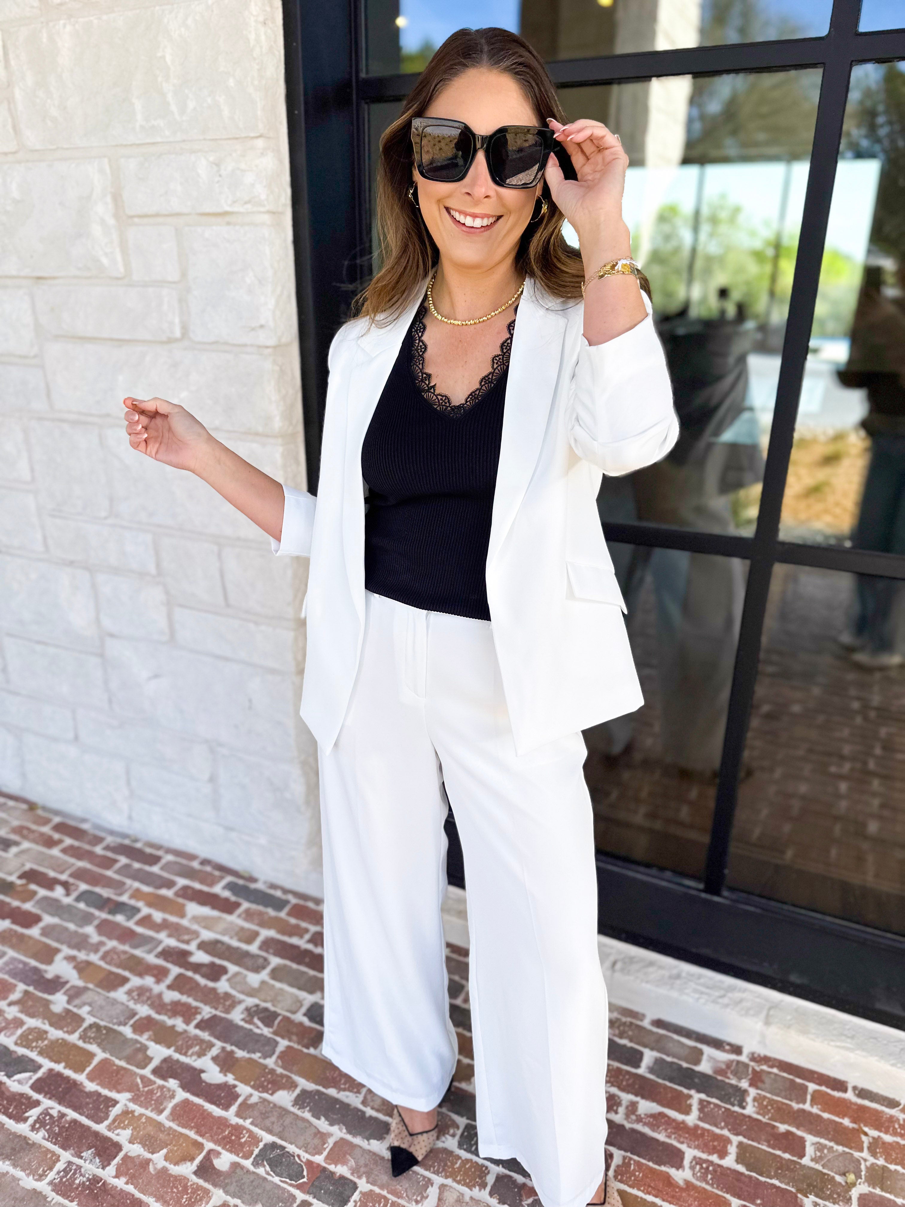 Spring It Girl Trouser - White-400 Pants-SKIES ARE BLUE-July & June Women's Fashion Boutique Located in San Antonio, Texas