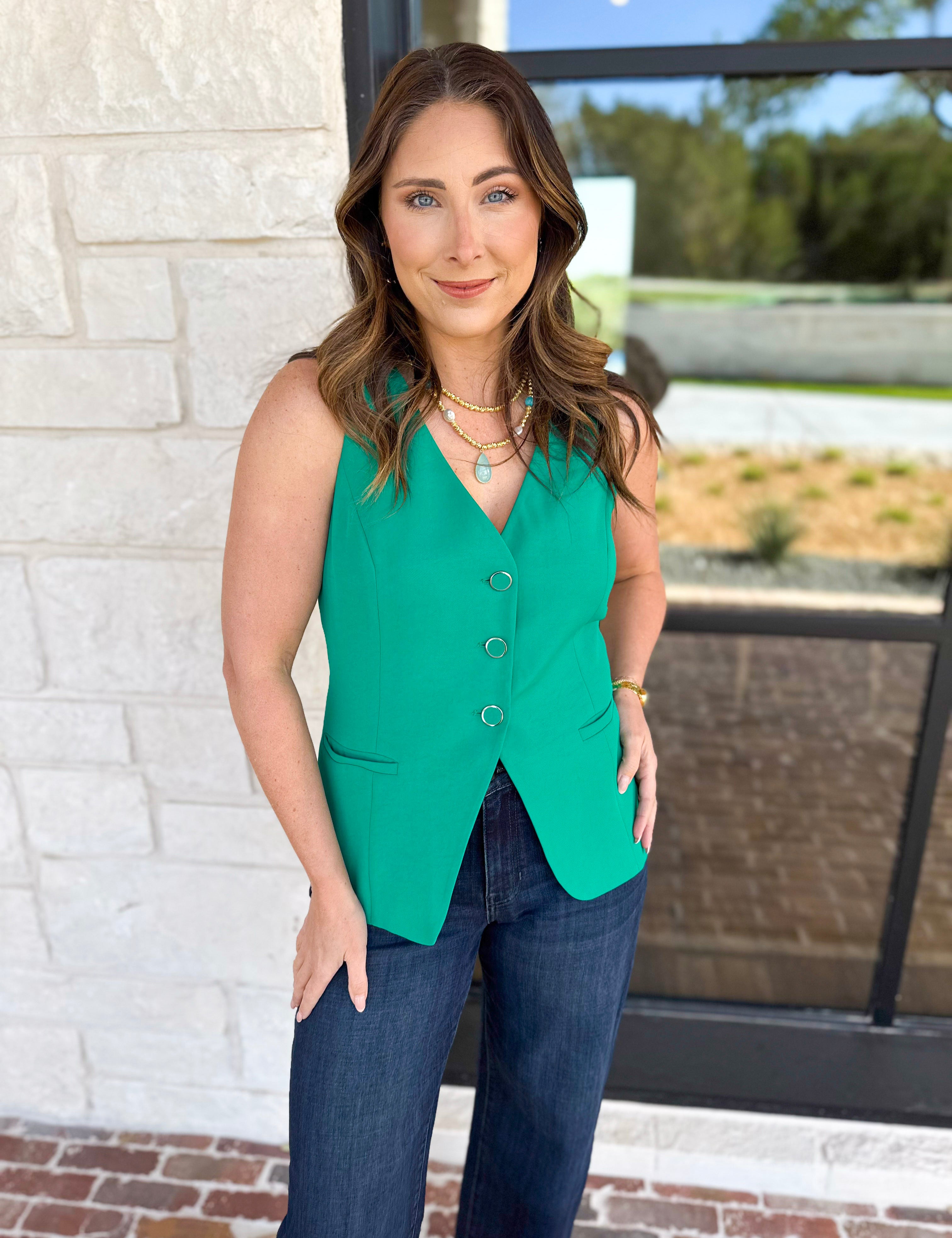 The It Girl Vest - Kelly Green-600 Outerwear-SKIES ARE BLUE-July & June Women's Fashion Boutique Located in San Antonio, Texas