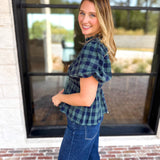 Pine Plaid Blouse-200 Fashion Blouses-ENTRO-July & June Women's Fashion Boutique Located in San Antonio, Texas