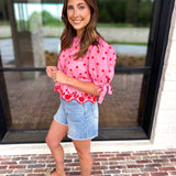 Polka Dot Chic Blouse - Red & Pink-200 Fashion Blouses-ENTRO-July & June Women's Fashion Boutique Located in San Antonio, Texas