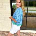 Polka Dot Chic Blouse - Green & Blue-200 Fashion Blouses-ENTRO-July & June Women's Fashion Boutique Located in San Antonio, Texas
