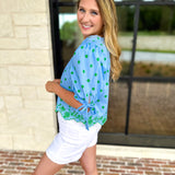 Polka Dot Chic Blouse - Green & Blue-200 Fashion Blouses-ENTRO-July & June Women's Fashion Boutique Located in San Antonio, Texas