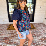 Spring Celebration Blouse - Navy-200 Fashion Blouses-JODIFL-July & June Women's Fashion Boutique Located in San Antonio, Texas
