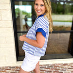 Bayside Striped Blouse - Pale Blue & Cobalt-200 Fashion Blouses-ENTRO-July & June Women's Fashion Boutique Located in San Antonio, Texas