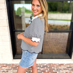 Summer Escape Gingham Blouse - Navy Blue-200 Fashion Blouses-ENTRO-July & June Women's Fashion Boutique Located in San Antonio, Texas