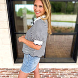 Summer Escape Gingham Blouse - Navy Blue-200 Fashion Blouses-ENTRO-July & June Women's Fashion Boutique Located in San Antonio, Texas
