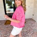 THML - The Riverwalk Embroidered Blouse - Pink-200 Fashion Blouses-THML-July & June Women's Fashion Boutique Located in San Antonio, Texas