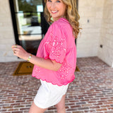 THML - The Riverwalk Embroidered Blouse - Pink-200 Fashion Blouses-THML-July & June Women's Fashion Boutique Located in San Antonio, Texas