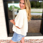 Current Air - Pleated Button Down Blouse - Cream-200 Fashion Blouses-CURRENT AIR CLOTHING-July & June Women's Fashion Boutique Located in San Antonio, Texas