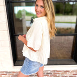 Current Air - Pleated Button Down Blouse - Cream-200 Fashion Blouses-CURRENT AIR CLOTHING-July & June Women's Fashion Boutique Located in San Antonio, Texas