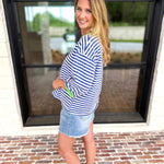 Royal Stripe Tee-210 Casual Blouses-JODIFL-July & June Women's Fashion Boutique Located in San Antonio, Texas