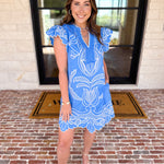 Bloom Embroidered Mini Dress - Light Blue-510 Mini-ENTRO-July & June Women's Fashion Boutique Located in San Antonio, Texas