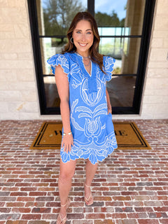 Bloom Embroidered Mini Dress - Light Blue-510 Mini-ENTRO-July & June Women's Fashion Boutique Located in San Antonio, Texas