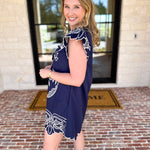 Bloom Embroidered Mini Dress - Navy-510 Mini-ENTRO-July & June Women's Fashion Boutique Located in San Antonio, Texas