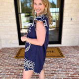 Bloom Embroidered Mini Dress - Navy-510 Mini-ENTRO-July & June Women's Fashion Boutique Located in San Antonio, Texas