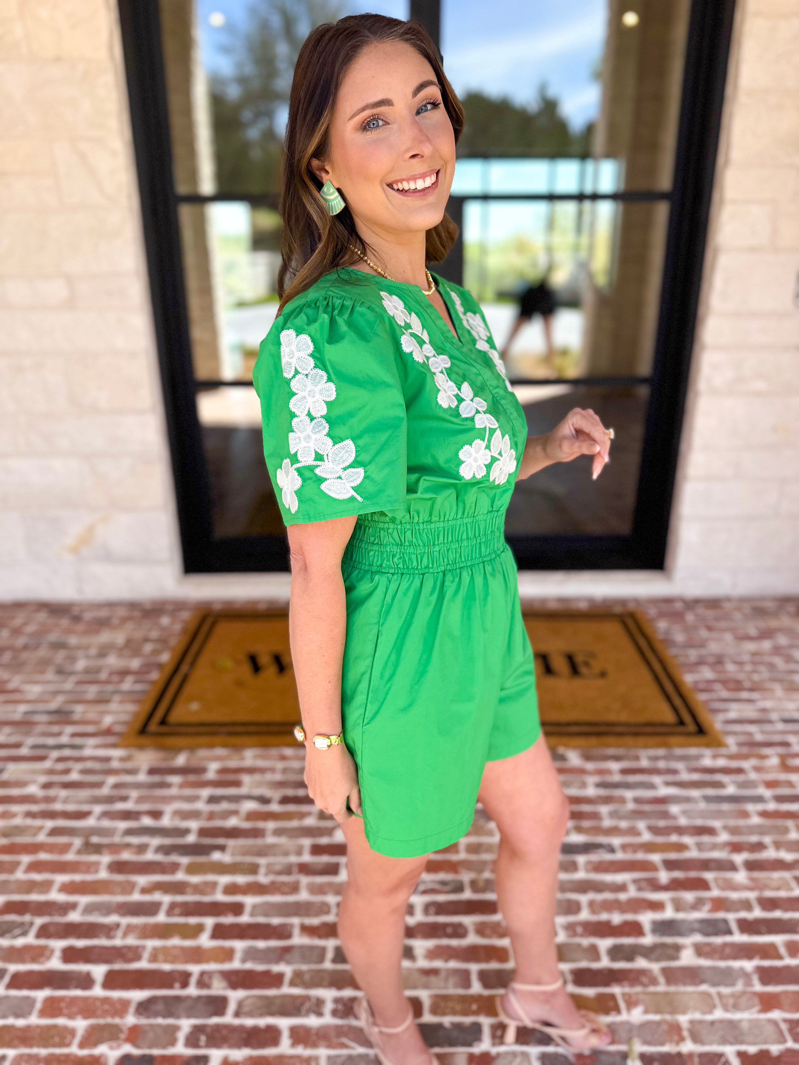 Girls Night Romper - Kelly Green-510 Mini-JODIFL-July & June Women's Fashion Boutique Located in San Antonio, Texas