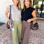 Gingham Ruffle Trim Pants - Olive-400 Pants-ENTRO-July & June Women's Fashion Boutique Located in San Antonio, Texas